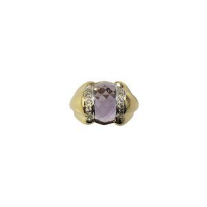 Vintage 14 Karat Yellow Gold Amethyst and Diamond Ring Size 6.25 GAI Certified
